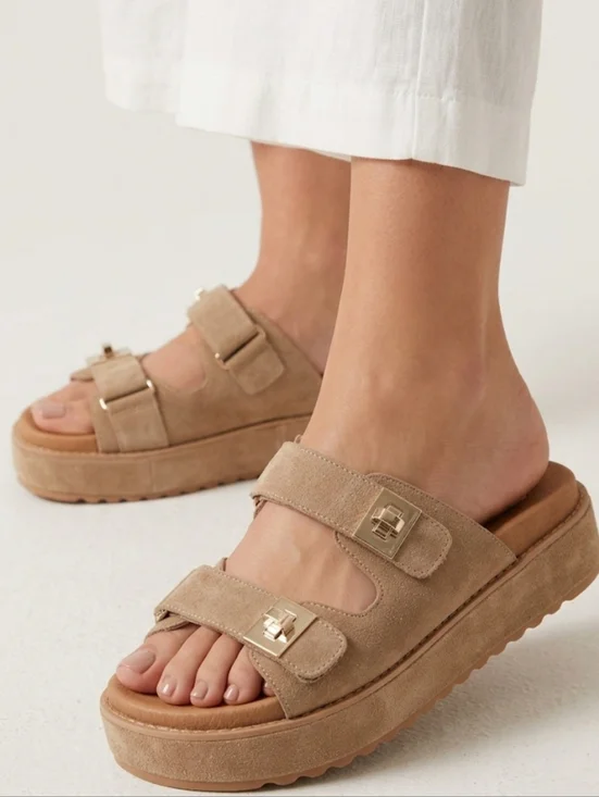 Steve Madden Bigschmona Tan Suede Platform Sandals Size 7.5 - Picture 15 of 15